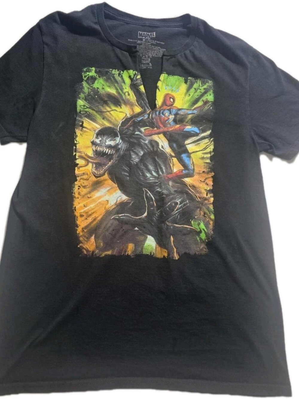 Marvel Spider Man Venom Shirt Womens Medium Black Graphic Tee Superhero. HL539